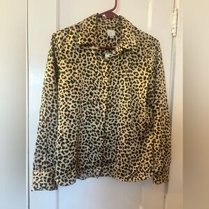a new day Leopard Print Button-Up Collared Blouse Small Dress Top